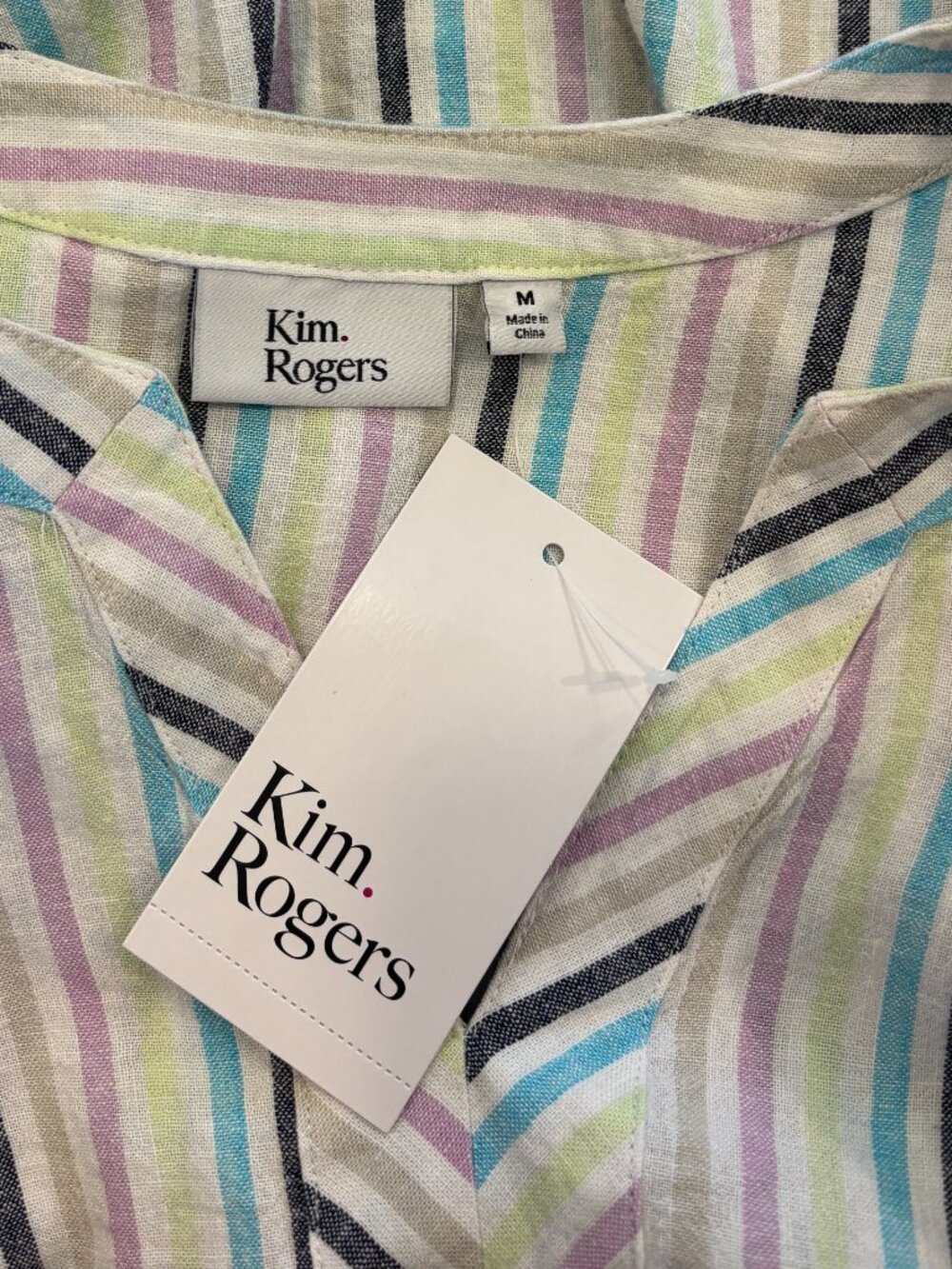 NWT Kim Rogers Linen Stripe Tunic Top Multi Stripe Size M - Picture 4 of 6